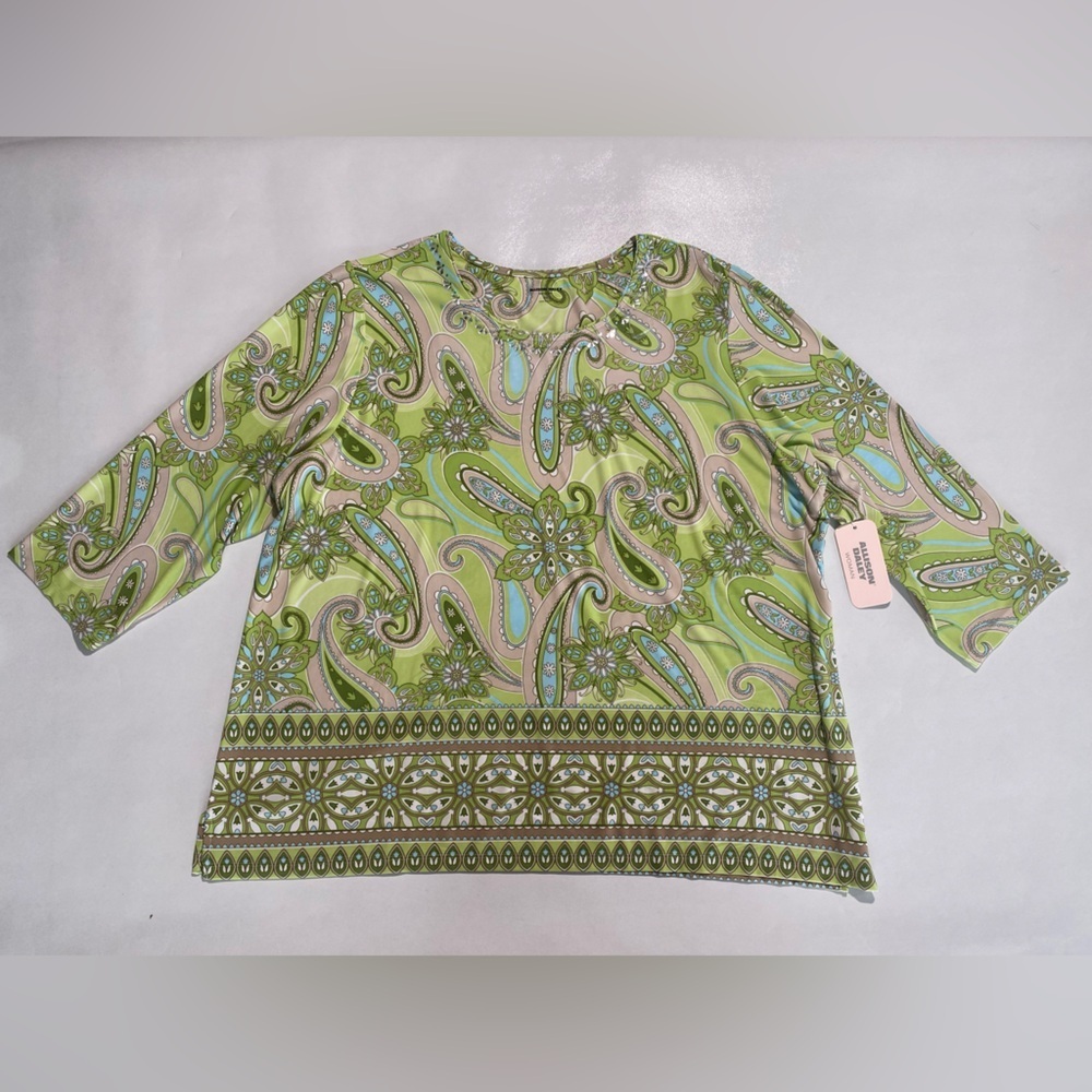NEW Plus Size 3X Allison Daley Embellish Paisley Border Print 3/4 Sleeve Top $69 - Picture 1 of 9